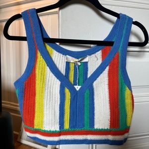 Diane Von Furstenberg Cropped Knit Crochet Tank